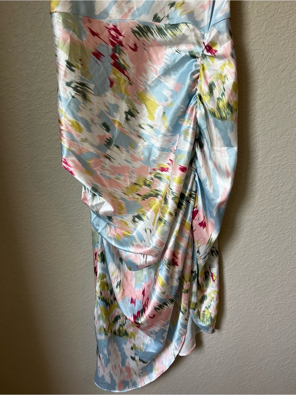 Cider Watercolor Floral Satin Slip Dress Medium Ruched Cowl Neck Party Wedding - Picture 3 of 5